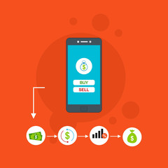 mobile payments, personal data protection. Transfer money from card. Computer and bank card isolated on colored background. Vector illustration