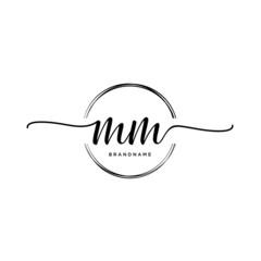 MM Initial handwriting logo with circle template vector.