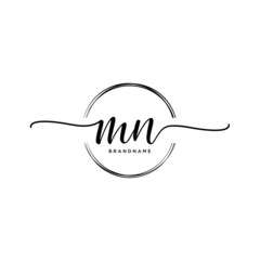 MN Initial handwriting logo with circle template vector.