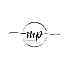 MP Initial handwriting logo with circle template vector.