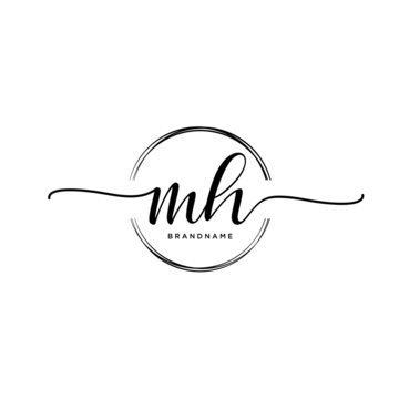 MH Initial handwriting logo with circle template vector.