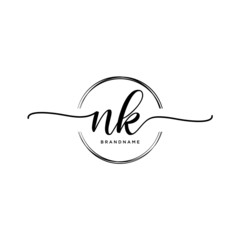 NK Initial handwriting logo with circle template vector.