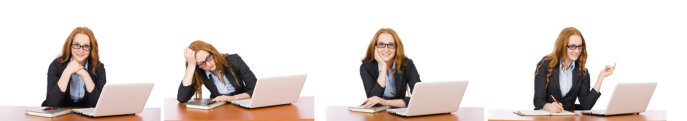 Businesswoman with laptop isolated on white