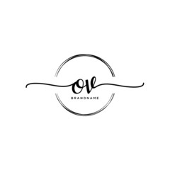 OV Initial handwriting logo with circle template vector.