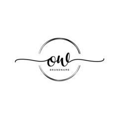 OW Initial handwriting logo with circle template vector.