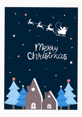 Fototapeta premium Santa Claus on sky christmas card illustrator design wallpaper background blue