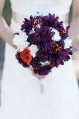 Wedding Bouquet with Purple and Orange Flowers