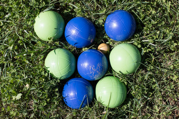 Fototapeta na wymiar Bocce balls in grass
