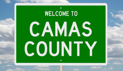 Rendering of a green 3d highway sign for Camas County