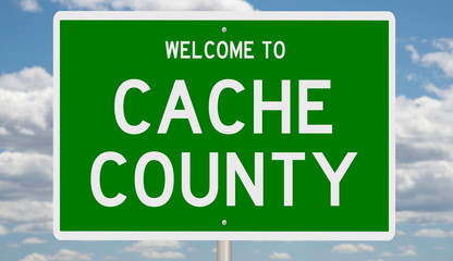 Rendering of a green 3d highway sign for Cache County