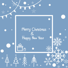Fototapeta na wymiar Christmas card hand drawn on blue background.
