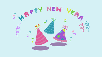 Happy New Year, Greeting Card, Cute Hat Party, vector/illustration