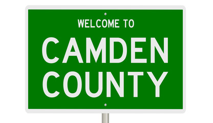 Rendering of a 3d green highway sign for Camden County