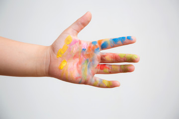 Colors child hand;play and art concept