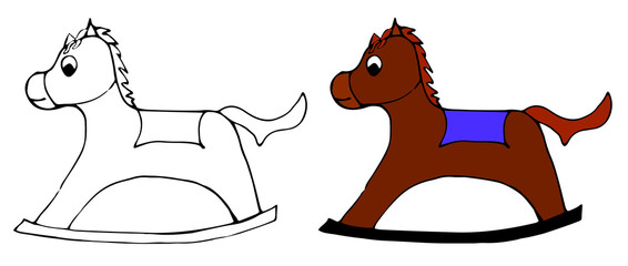 Children's rocking horse. Vector hand-drawn illustration. Isolated on a white background.