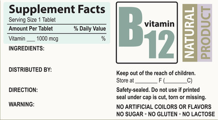 Supplement facts Vitamin B