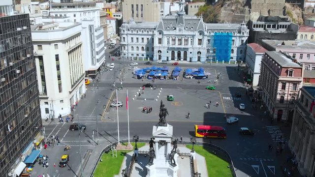 Monument Heroes of Iquique Square Sotomayor Plaza (Valparaiso Chile) aerial view