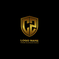 Fototapeta Initial letters CZ shield shape gold monogram logo. Shield Secure Safe logo design inspiration obraz