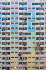 Fototapeta na wymiar Colorful building exterior on old public housing. Choi Hung, Hong Kong.