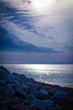 Sunset Over Lake Erie At Euclid Beach Park In Cleveland, Ohio.