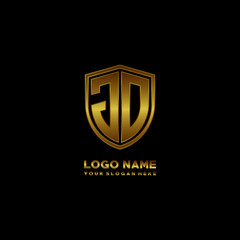 Naklejka na ściany i meble Initial letters JD shield shape gold monogram logo. Shield Secure Safe logo design inspiration