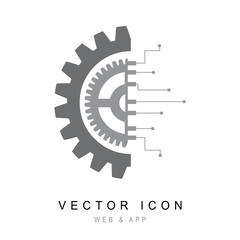 Gear with chip. Flat design style, Gear electronic circuit technology icon line Vector illustration.