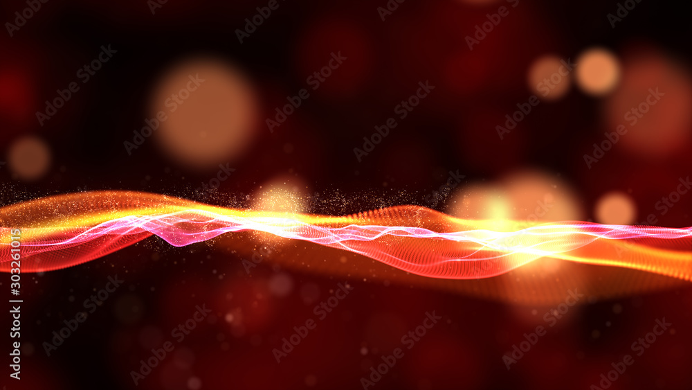 Poster digital particles wave flow with bokeh abstract background