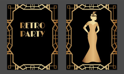 Geometric Art Deco Style Party Invitation Design - obrazy, fototapety, plakaty