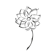 ornament 945. one stylized flower with large petals on a short stalk in black lines on a white background