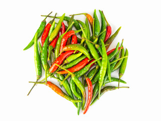 Red and Green hot chilli on white background.