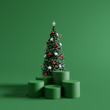 Christmas Podium With Green Background. 3d Rendering