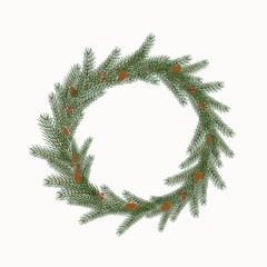 Fototapeta na wymiar Christmas wreath with cones and berries isolated on a white background
