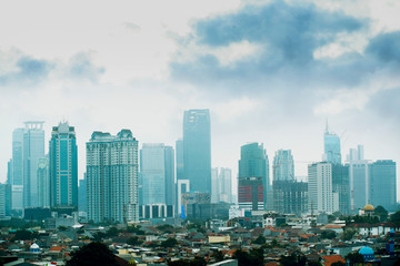 Fototapeta na wymiar Drone aerial view of air pollution in Jakarta