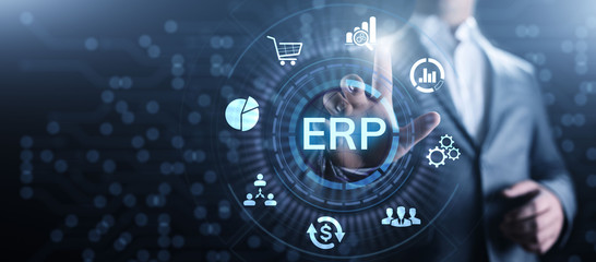 ERP Enterprise resources planning system software business technology. - obrazy, fototapety, plakaty