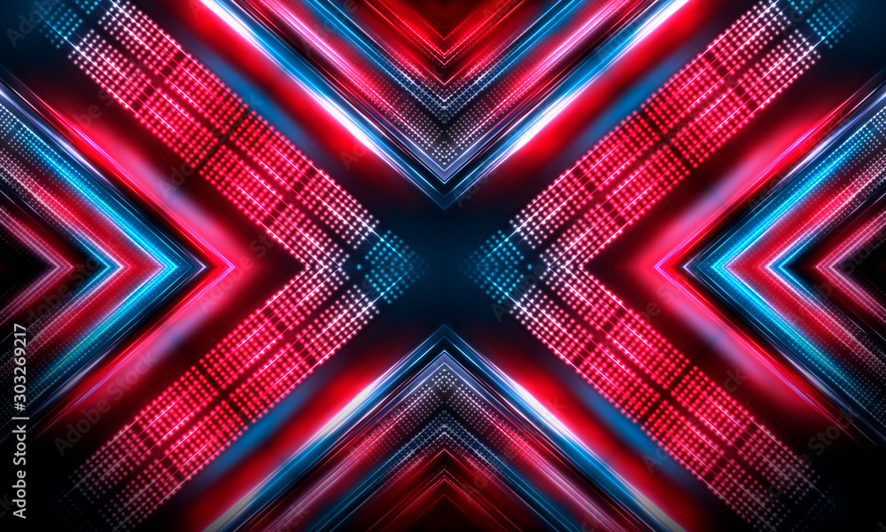 Poster background of empty show scene. empty dark modern abstract neon background. glow of neon lights on a