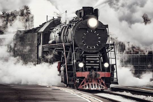 Steam train departs from Riga railway station. Moscow. Russia. © serjiob74