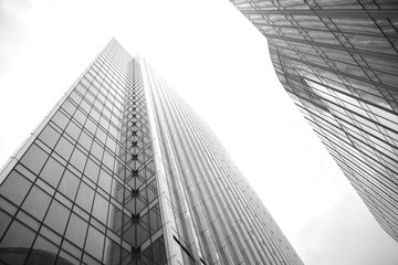 Abstract view of a skyscraper with sunlight. Black and white.