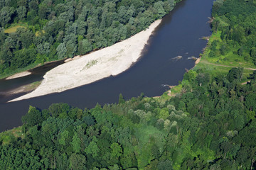 Fototapeta na wymiar The Mura River in Slovenia in its forested floodplain 