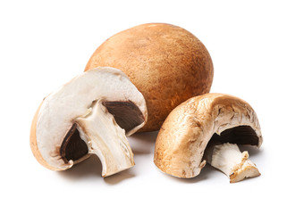 Fresh champignon mushrooms on white background