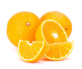 Orange fruit sliced juicy isolated on white background, closeup