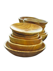 stack of wooden plates dishware isolated over white