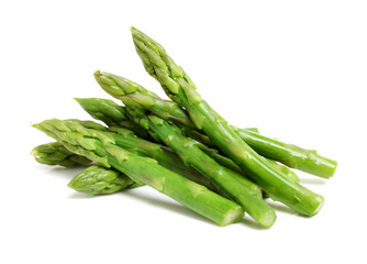 Effective Boiled asparagus on white background - obrazy, fototapety, plakaty