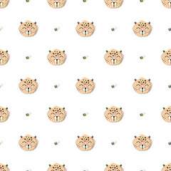 Seamless Pattern with cute leopard concept in the white backdrop