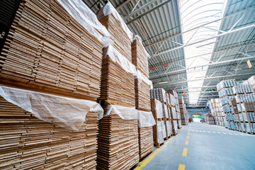 Warehouse industrial company. Commercial warehouse. Crates stacked on the shelves.