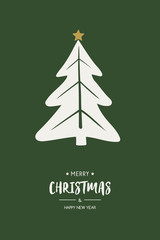 Merry Christmas and Happy New Year. Xmas greeting card with abstract tree and wishes. Vector