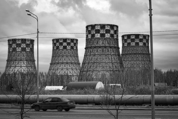 Pollution of the urban scene. Factory factory emission of harmful waste