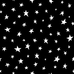 Fototapeta premium Seamless pattern with white shabby stars on black background.