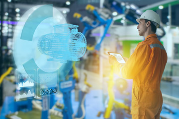 iot smart technology futuristic in industry 4.0 concept, engineer use augmented mixed virtual...