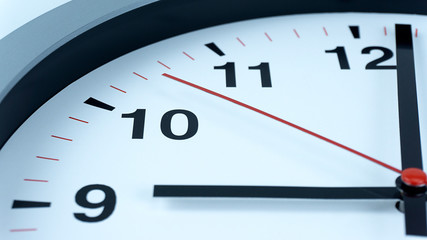 Close up White clock face beginning of time 09.01 on White background, Time concept..