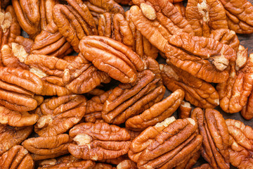Heap of tasty pecan nuts, closeup